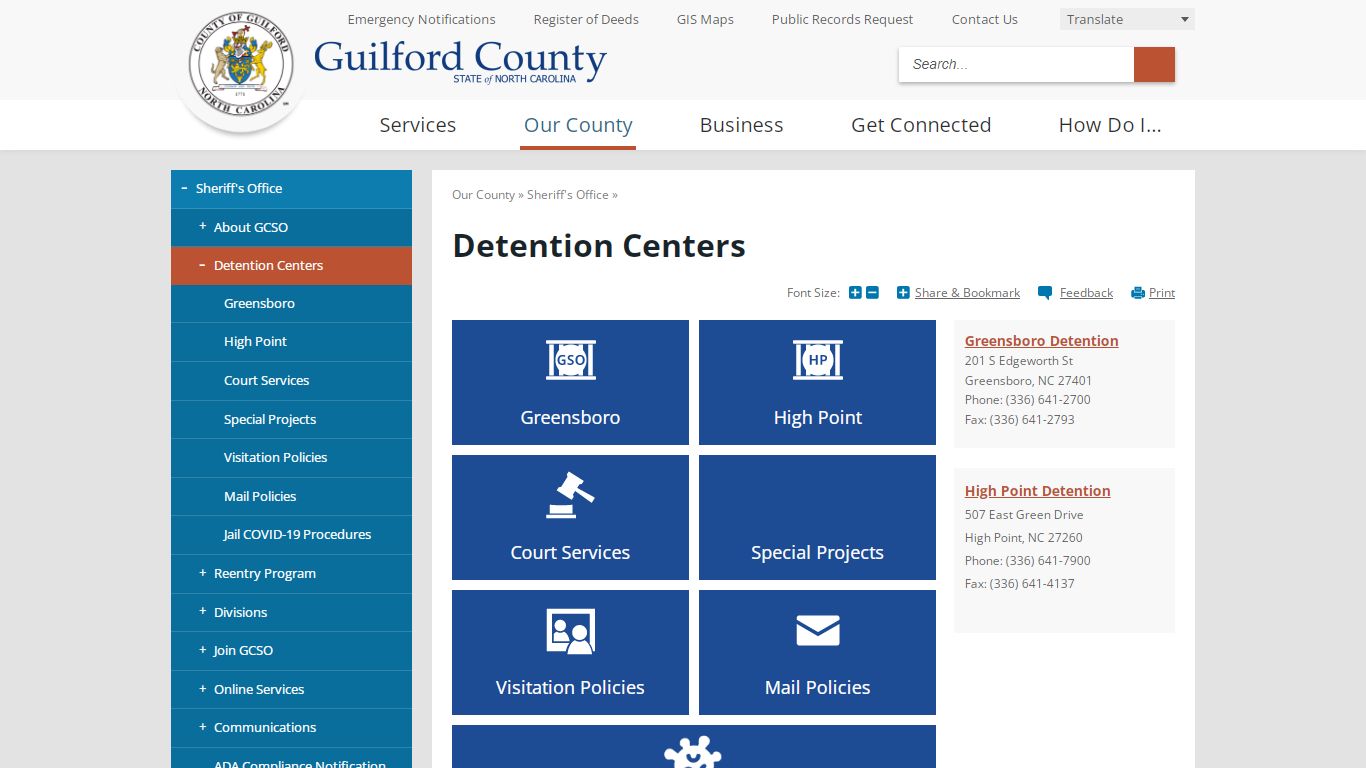 Detention Centers | Guilford County, NC